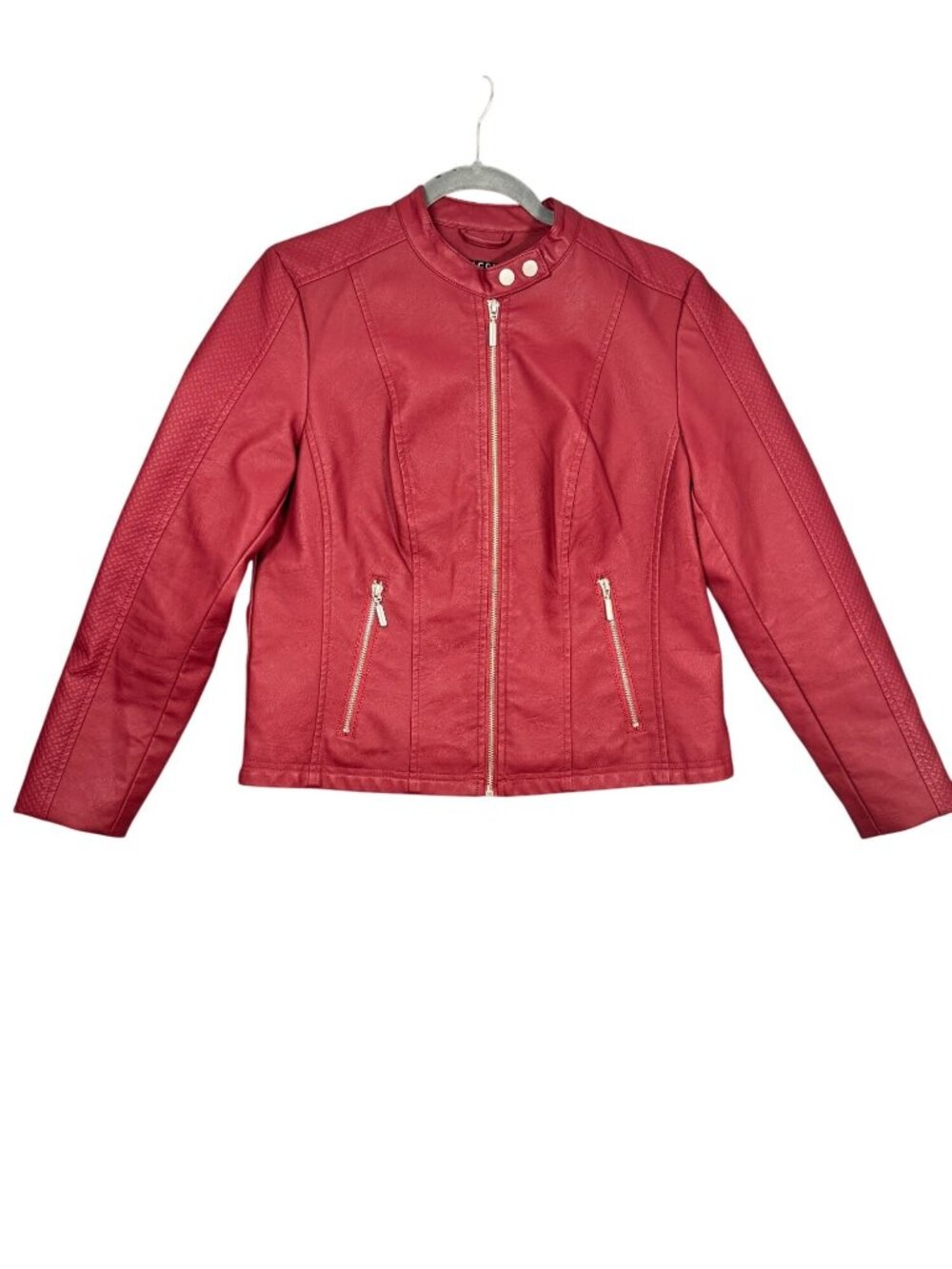 Baccini Women's Red Faux Leather Moto Biker Jacket Full Zip Medium